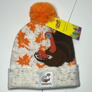 NWT Sprints Eat More Ham Turkey Trotter Winter Hat Pom Beanie Thanksgiving Fall